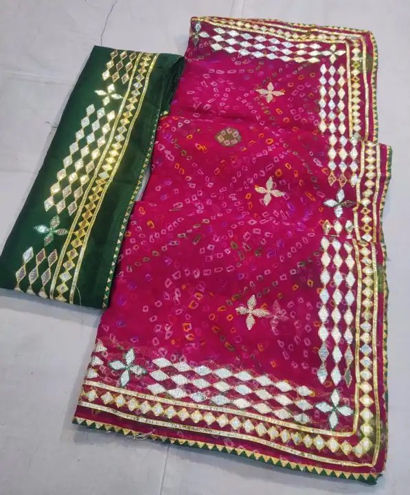 9983344462. New launching
Georgette fabric saree
Heavy kacha pati Gota work all over 

Contact blous uploaded by Gotapatti manufacturer on 1/15/2024