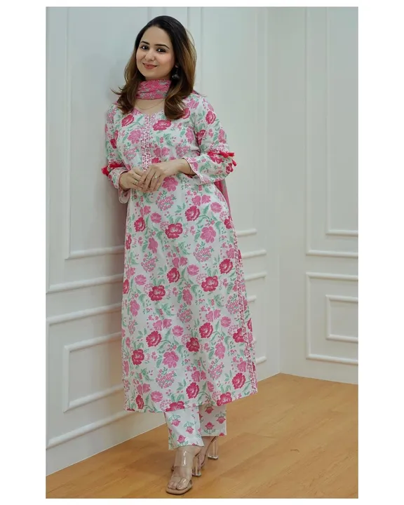Rayon fabric premium quality kurta pant dupatta set uploaded by Kabir Fashion World on 1/17/2024