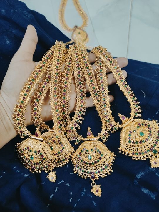 Gold polish muvvalaharam each one price 1500 uploaded by Adyah fashions on 3/24/2021