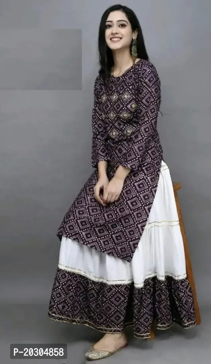 Bandhani Print Rayon Straight Kurti With Skirt uploaded by dijital shoap on 1/18/2024