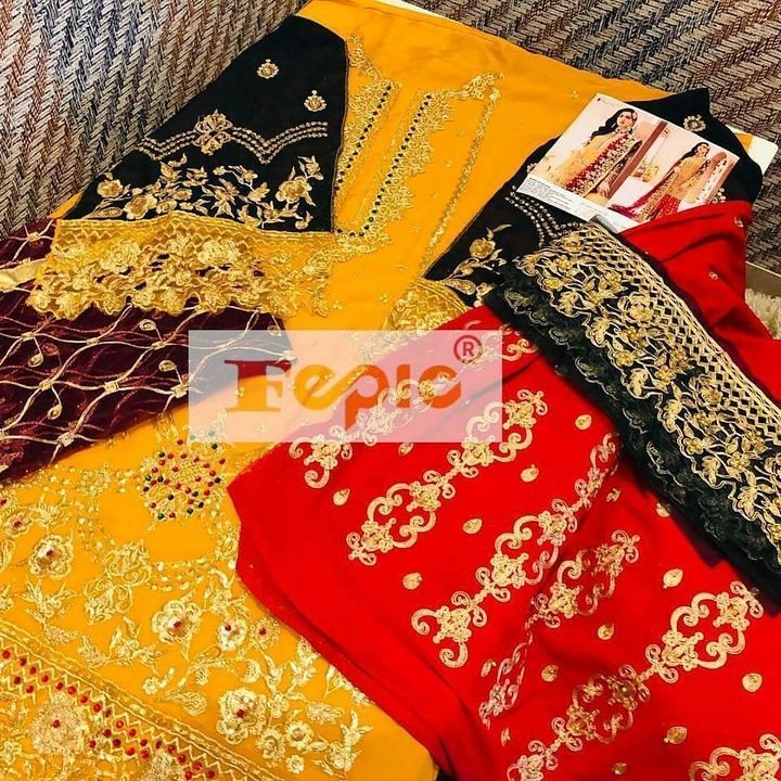 Post image *BRAND NAME* :- FEPIC
*CATALOUGE NAME* :- ROSEMEEN
*D.NO* :- C-1082

*TOP* :- GEORGETTE EMBROIDERED WITH HEAVY HANDWORK 
*DUPATTA* :- NET HEAVY EMBROIDERED WITH PEARLS WORKED
*PLAZZO* :- GEORGETTE WITH PEARLS WORKED (INNER SANTOON)
*TOP INNER* :- SANTOON

*RATE* :- 2150*
Including all charges