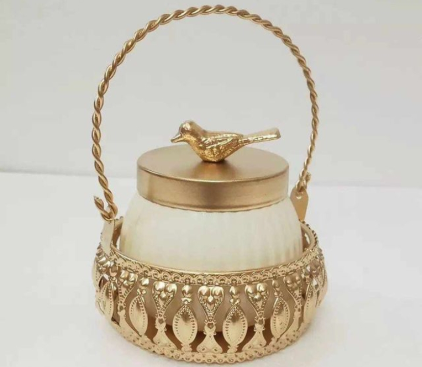  Golden Color Handi Jar (Iron) with Crystal Knob for Storage Dry Fruits & Rasgulla- (1 Pc) 8" X 6" I uploaded by Neumark impex on 1/18/2024