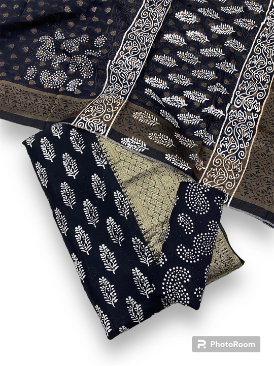 Pure Dola Silk Black Dabu Print Suits . uploaded by Noor Batik Art on 1/18/2024