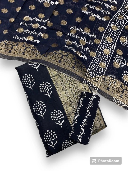 Pure Dola Silk Black Dabu Print Suits . uploaded by Noor Batik Art on 1/18/2024