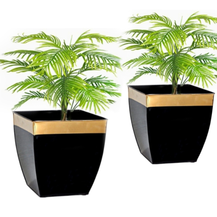 Metal iron outdoor indoor planter black and gold 12 inch by 10 inch uploaded by Neumark impex on 1/18/2024