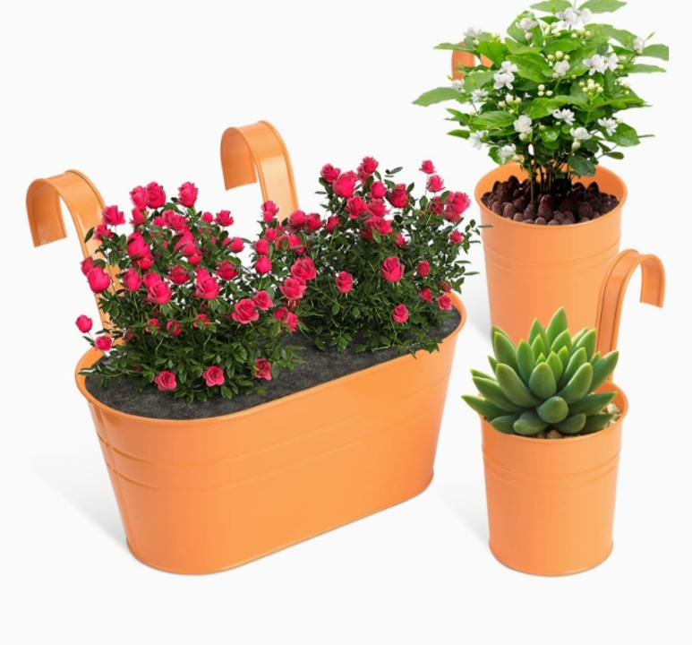 Flower Pot 3 Pcs for Outdoor Railing Metal Balcony Plant Holder with Detachable Hooks & Drainage Vin uploaded by Neumark impex on 1/18/2024