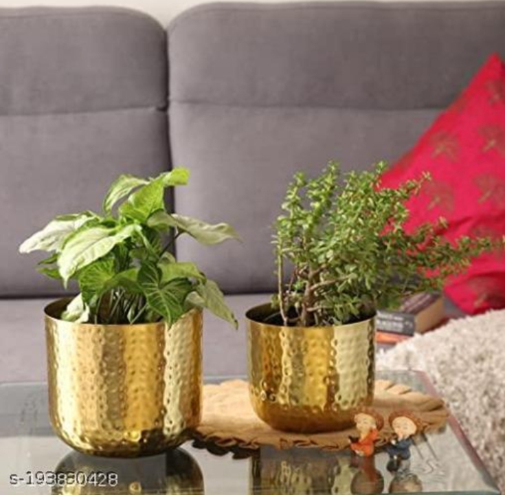 Luxe Gold Hammerred Metal Planters | 7.5 Inch & 6.5 Inch (Height) by 7 inch & 6 Inch (Dia) | Flower uploaded by Neumark impex on 1/18/2024