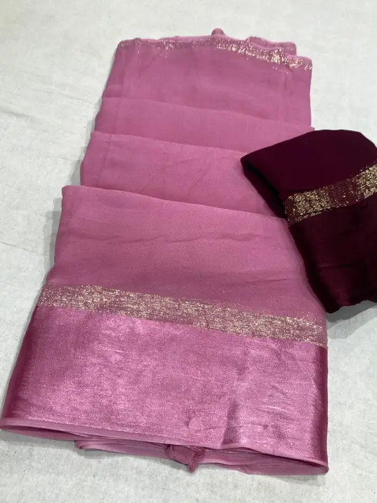 9983344462.  New launch saree viscos sattan ptta
Plain die contrast blouse matching 
Sareee cut uploaded by Gotapatti manufacturer on 1/18/2024
