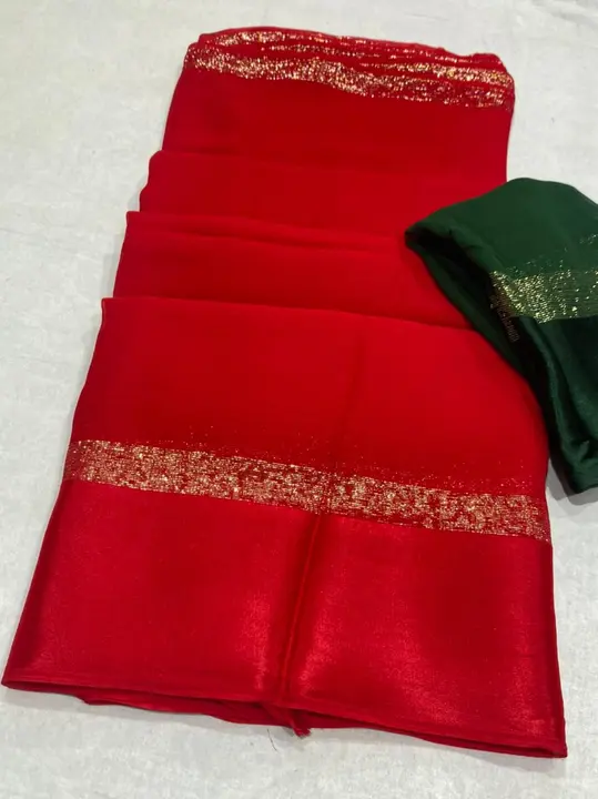 9983344462.  New launch saree viscos sattan ptta
Plain die contrast blouse matching 
Sareee cut uploaded by business on 1/18/2024