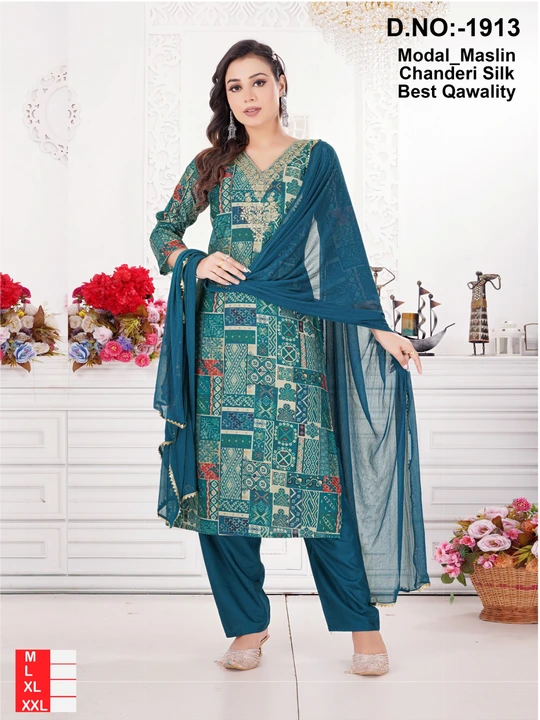 Exclusive Designer Collection of Modal Maslin Chanderi Silk@kurta sent with dupatta  uploaded by business on 1/19/2024