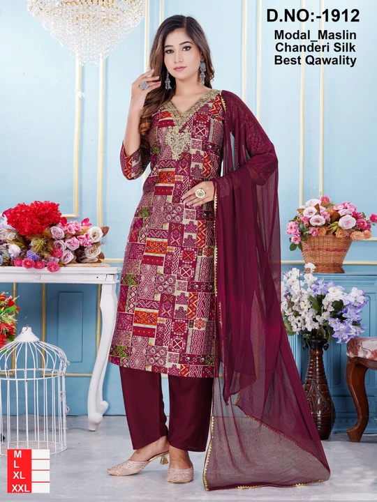 Exclusive Designer Collection of Modal Maslin Chanderi Silk@kurta sent with dupatta  uploaded by Utsav Kurti House on 1/19/2024