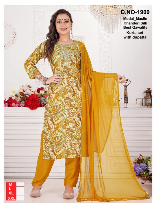 💃💃 Exclusive Designer Collection of Modal Maslin Chanderi silk@Kurta set with dupatta 🎉 uploaded by Utsav Kurti House on 1/20/2024