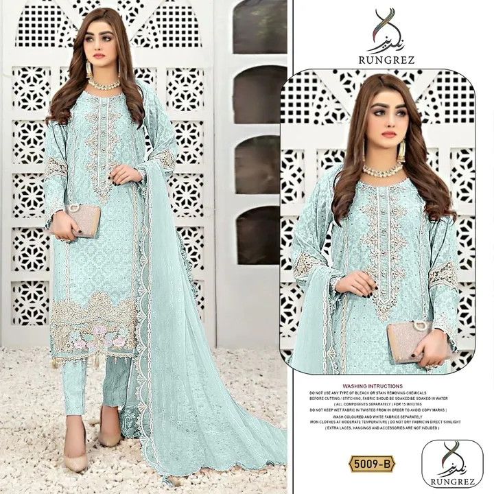 Post image ** NEW LAUNCHING SUPER HIT DESIGN **

🌹 Dear
    Sir/Madam...
🎁Today we are launching Pakistani Concept... 

    *SUPER HIT DESIGN*
      
        *❤️RUNGREZ*
    
    *👇🏻Fabric details👇🏻*

     Design number - 5009


👗 Top : Fox Georgette With Heavy Embroidery With Heavy Handwork

👖Bottom  : DULL HEAVY SANTOON 


💐INNER- DULL HEAVY SANTOON 

🔺Dupatta : Nazneen With Heavy Embroidery 

🔻*Rate: -1199/+ GST*

🚶🏻🚶🏻🏃🏼🏃🏼🏃🏼Hurry up...
📦LIMITED STOCK 📦 
🔹book your order fast Limited stock 

 Tomorrow Dispatch ✈️✈️✈️

Regards
                 ®️
 *❤️RUNGREZ*