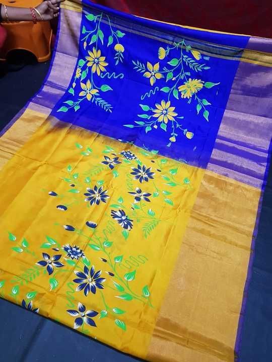 🌹uppada pattu🌹400 kaddy printed sarees 
 🌹Good quality 💐👌👌👌
 Fabric: uppada pattu/pattu 💐💐
 uploaded by business on 3/25/2021
