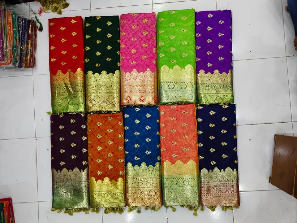 Satin self Design gauti Zari New Embroidery Saree
Full Saree With Blouse 
Colour - 8
Set       - 8
M uploaded by H.A Traders on 1/23/2024