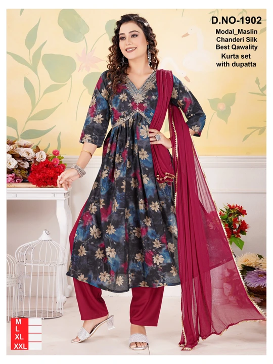 Exclusive Designer Collection of Modal Maslin Chanderi silk Aliya cut kurta set with dupatta  uploaded by Utsav Kurti House on 1/24/2024