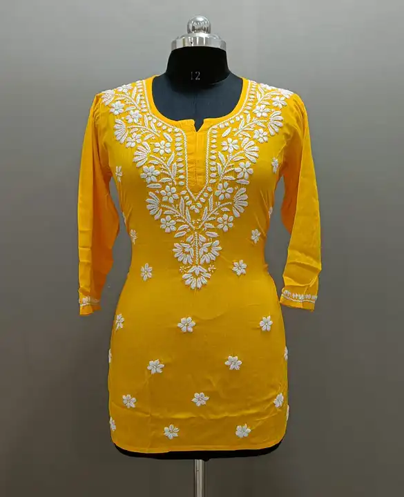 Short top 
Fabric reyon 
Length 29
Size 38 to 44
Ghass patti work.. contact no.  8318704348.. uploaded by Msk chikan udyog on 1/24/2024
