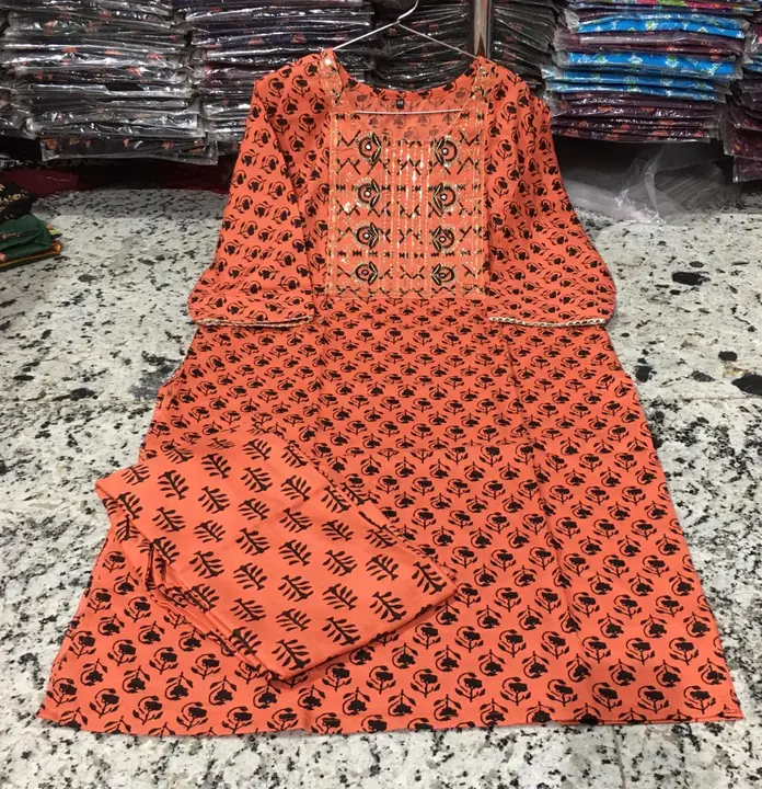 Women's Rayon Embroidery kurti pant set uploaded by Shree Shyam Fashion on 1/24/2024