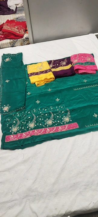 hand embroidery ladies suit dupatta,, fabric, netural Crepe Suit, chinan dupatta  uploaded by AL KHAIR EMBROIDERS on 1/24/2024