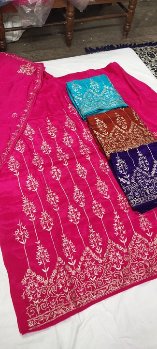 hand embroidery ladies suit dupatta,, fabric, netural Crepe Suit, chinan dupatta  uploaded by business on 1/24/2024