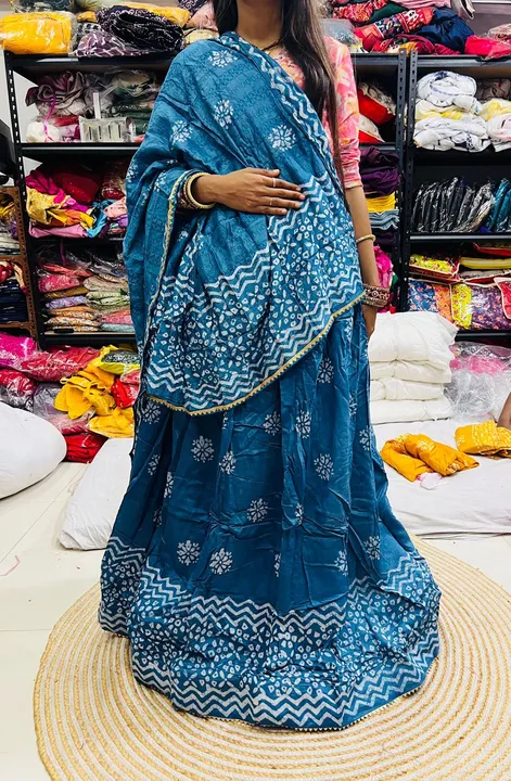 Something new in ths season🌸🌸 Lehnga ::: pure mal cotton lehnga with beautiful batik design in all uploaded by Marwadi Businessmen on 1/25/2024
