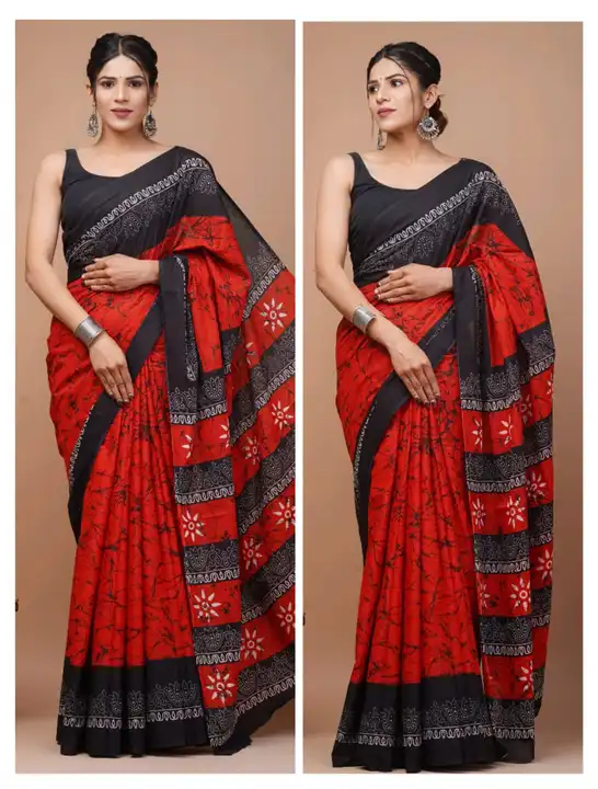 Hendblock printed cotton sarees reseller contact me WhatsApp 9509935717 uploaded by Radhika handicraft on 1/27/2024