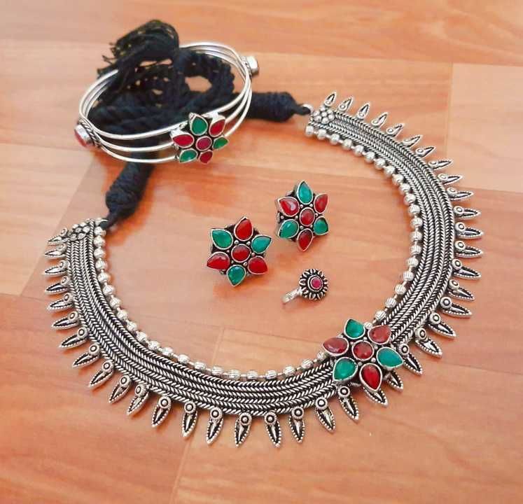 Premium quality stone choker with matching studs,kada and nosepin  uploaded by business on 3/25/2021