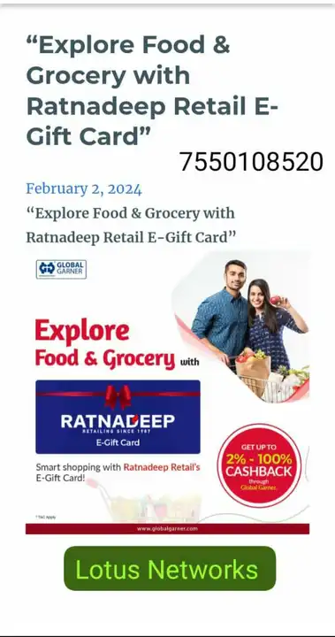 Post image Greetings from Lotus Networks Health Hygiene Wellness Online Shoppe.        Good news to share that you can SHOP &amp; EARN CASH BACK in 

In *RATNADEEP chain*   

Use this link to become user of Global Garner. https://accounts.globalgarner.com/register?referer_id=524221
