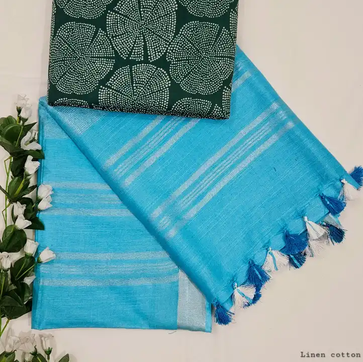 Plain cotton Linen sarees  uploaded by Indiana Creations  on 2/5/2024