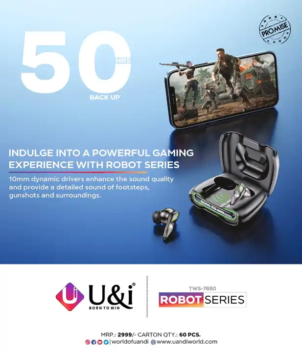 U&i TWS-7650 ROBOT SERIES GAMING TWS uploaded by Kirti Nx Mobile Shop on 2/5/2024
