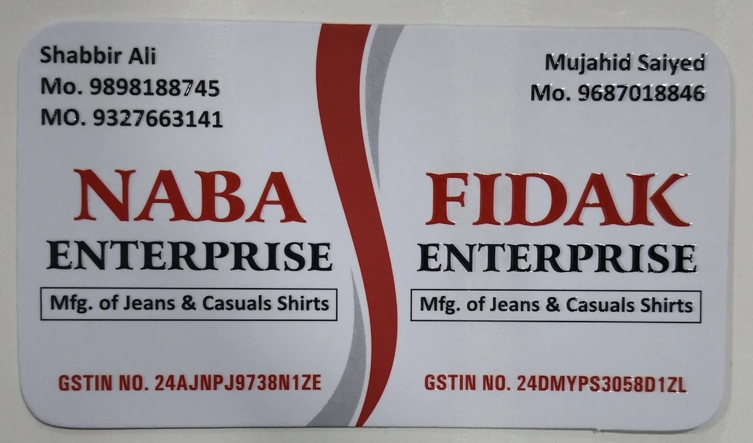 Visiting card store images of Fidak Enterprise