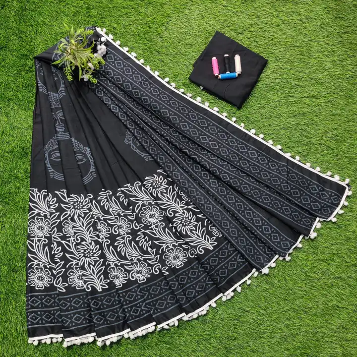 Cotton pompom saree  uploaded by business on 2/6/2024