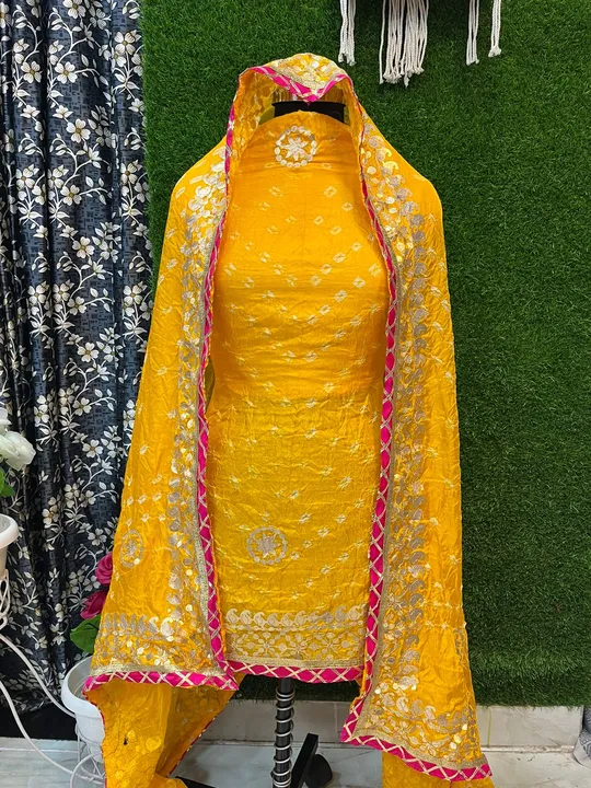 9983344462    🥰🥰😍🥰 *New Launched heavy suits pcs*😍🥰😍

*Bandhej silk suits with heavy arri zad uploaded by Gotapatti manufacturer on 2/6/2024