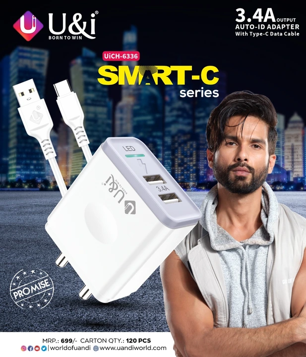 U&I UiCH-6336 SMART-C Series 3.4A Adapter & Type-C Cable uploaded by Kirti Nx Mobile Shop on 2/7/2024