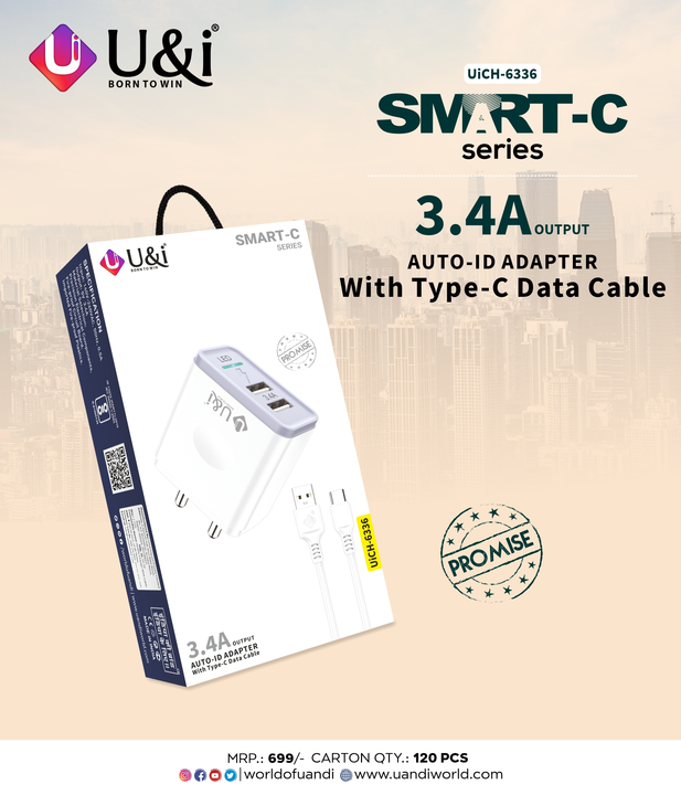 U&I UiCH-6336 SMART-C Series 3.4A Adapter & Type-C Cable uploaded by Kirti Nx Mobile Shop on 2/7/2024