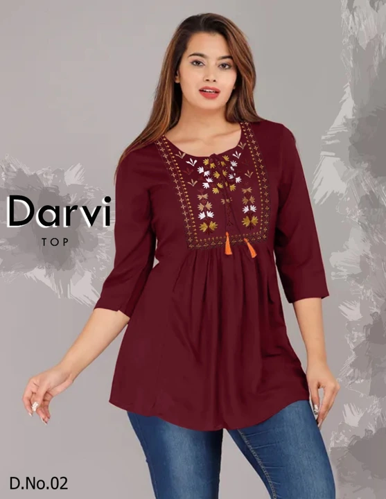 DARVI TOP

- Colour - 5	

- Fabric - Cotton 

- Thread work

- Size - m, l, xl, xxl.

LIVE VIDEO- 👇 uploaded by business on 2/7/2024