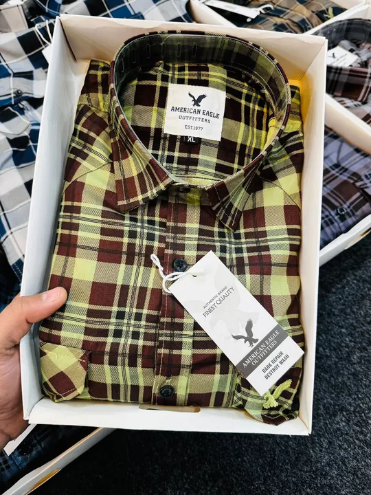 Brand :-AMERICAN EAGLE 🦅 
CHECKS CARGO SHIRT
Fabric: 100% Cotton
Shades 18
Sizes M L XL
BOX  packed uploaded by  Biggest shirt manufacture T square🥼  on 2/7/2024
