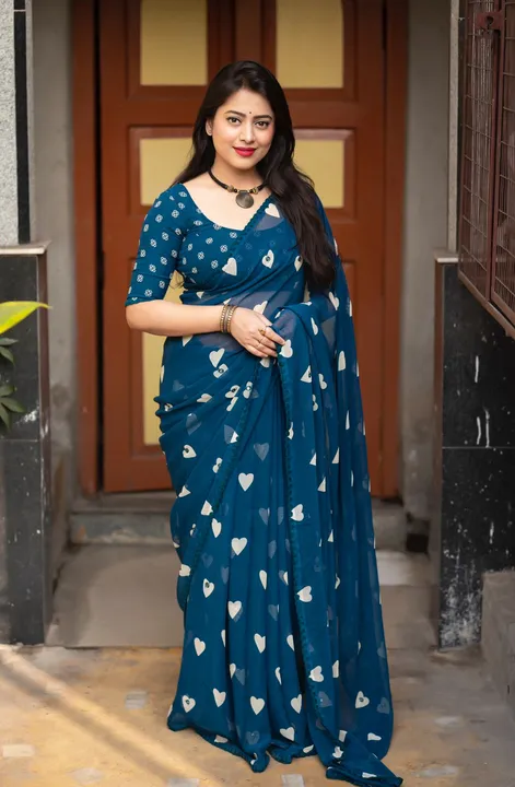 Lovely Teal blue saree GOURGET fabric uploaded by business on 2/7/2024