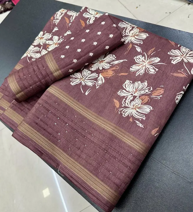 Dola Silk flower Printed Saree with Zari & Sequence Border uploaded by business on 2/8/2024