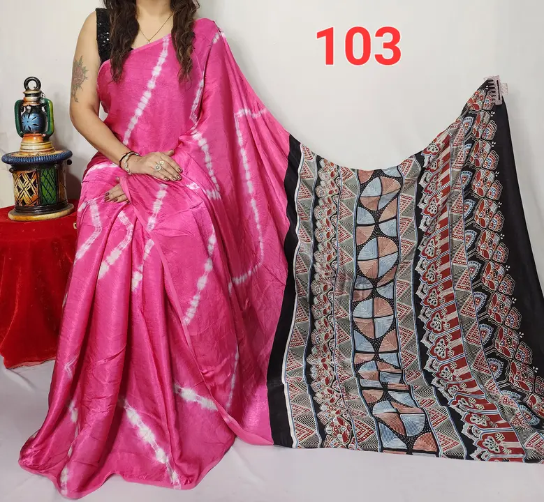 Handblock fancy sibori print modal silk saree uploaded by Virasat handloom chanderi on 2/8/2024