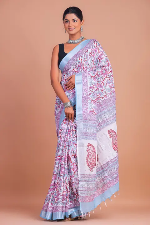Linen saree  uploaded by Mohit hand Prints on 2/9/2024
