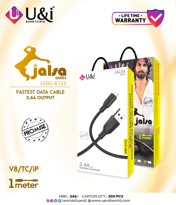 U&i UiDC-6723 Jalsa Series - Fastest 2.4A V8 Data Cable uploaded by Kirti Nx Mobile Shop on 2/9/2024