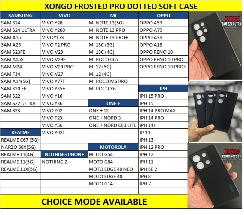  XONGO FROSTED PRO DOTTED SOFT CASE uploaded by JMP Mobile Cover& &Glass. Battery  Wholesale  on 2/10/2024