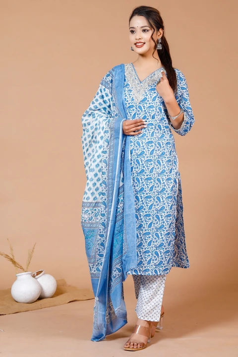 Cambric Cotton 60×60 Neck work Dupatta set uploaded by business on 2/10/2024