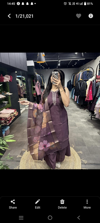 Post image I want 5 pieces of Sleevless kurti with plazo dupatta pair at a total order value of 5000. I am looking for Cotten febric L size
Send pic on 8200499909 wp . Please send me price if you have this available.