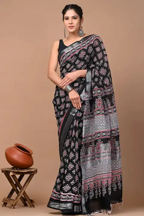 Linen sarees  uploaded by Bagru crafts on 2/10/2024