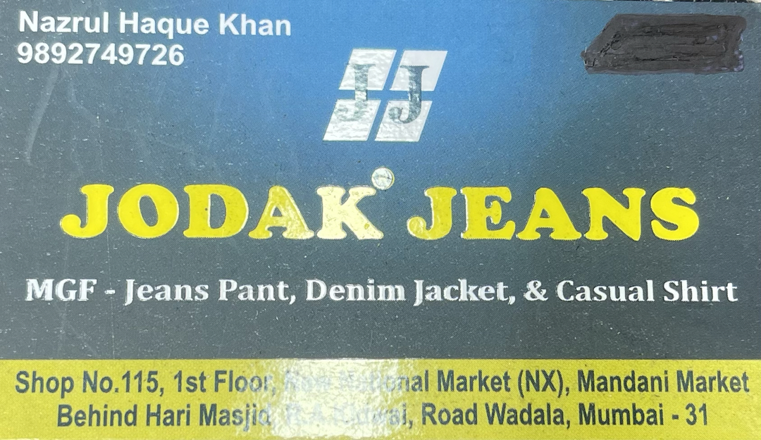 Visiting card store images of JODAK jeans and casual shirts