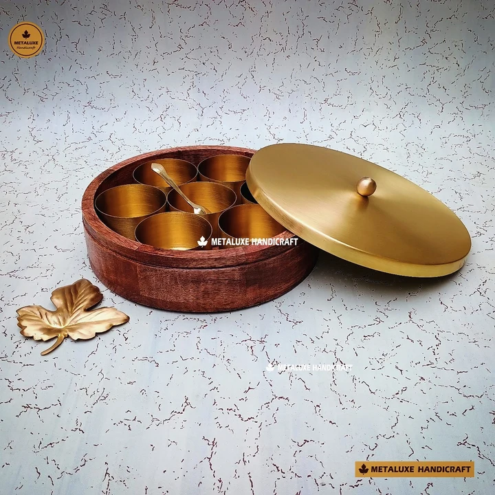 Wooden Brass Spice Box uploaded by Metaluxe Handicraft on 2/12/2024