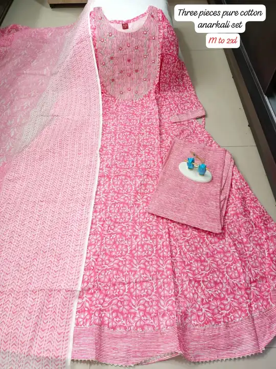 Premium Pure Cotton Anarkali Three Piece Suit uploaded by Vihu fashion on 2/13/2024