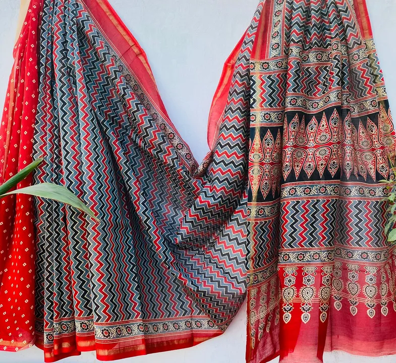 chanderi hand primts saree uploaded by business on 2/14/2024